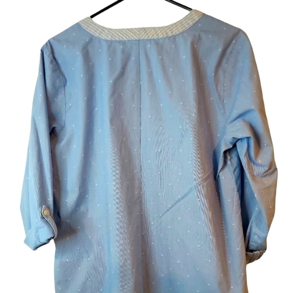 Van HEUSEN 3/4 sleeve V neck chambray casual summer tunic shirt top Sz L - Picture 4 of 11